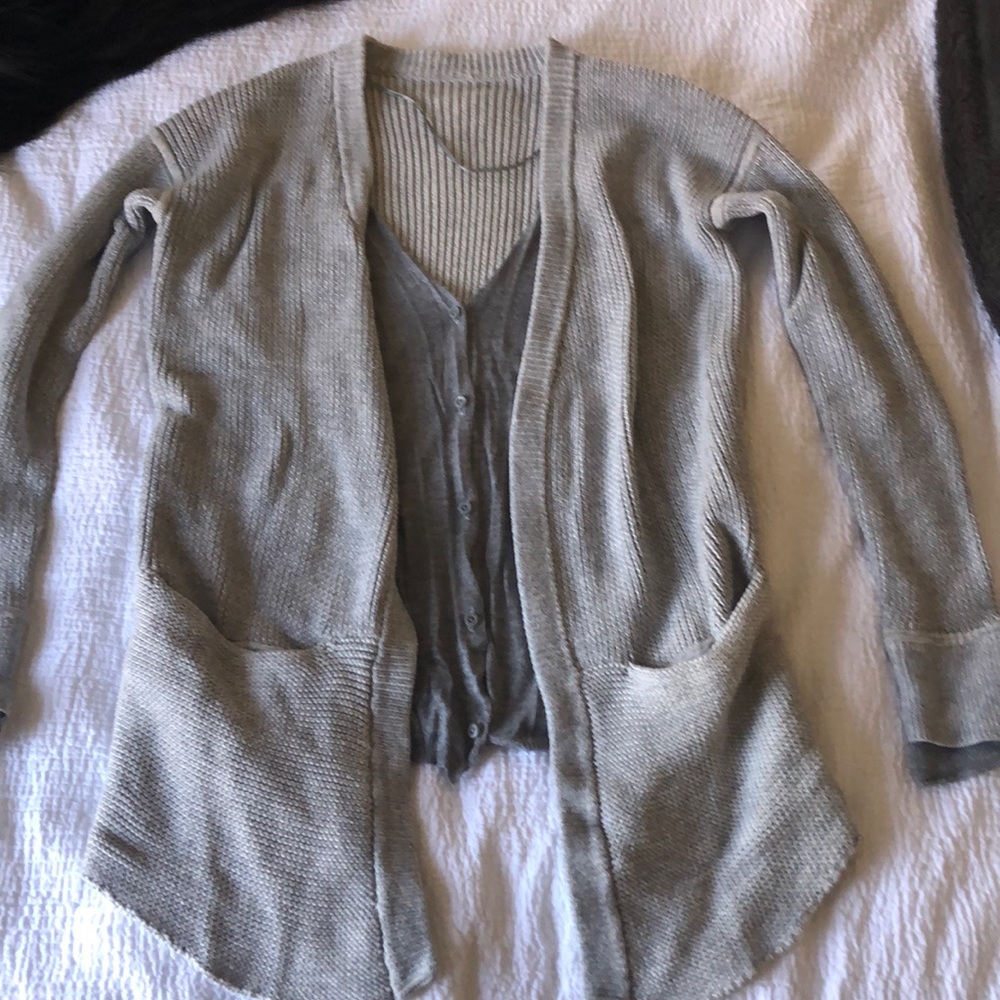 Thick light grey sweater worth built in cardigan